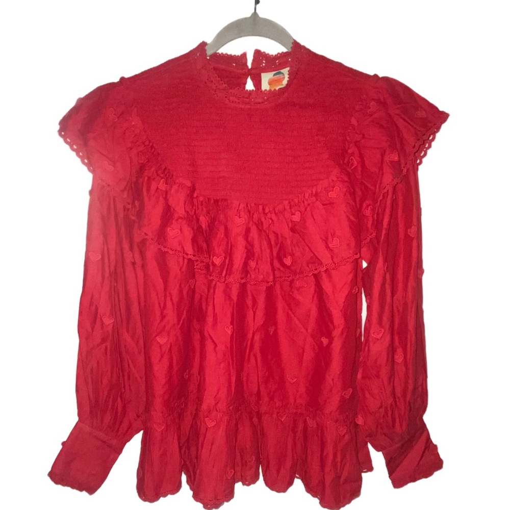 FARM Rio Red Ruffled High-Neck Blouse - Picture 5 of 12